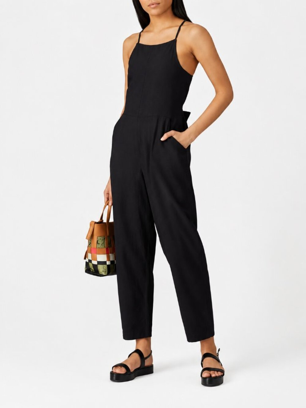 BlankNYC Black Cotton Jumpsuit Tie Waist Sleeveless Small NWT